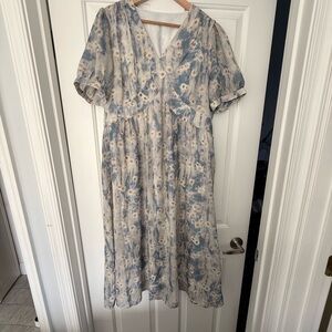 Floral Midi Dress with Puff Sleeves